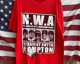 Vintage N.W.A Straight Outta Compton Red Graphic T-Shirt | Size 2XL Flying Horse Tag Rap Tee