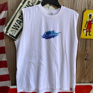 Vintage Y2K Nike white tank top with blue paint splatter nike tee Size XL
