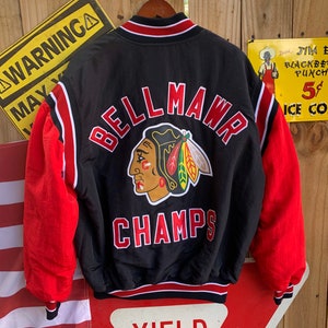 Vintage 2001 Blackhawks Bellmawr Hockey Champs Bomber Jacket Size XL
