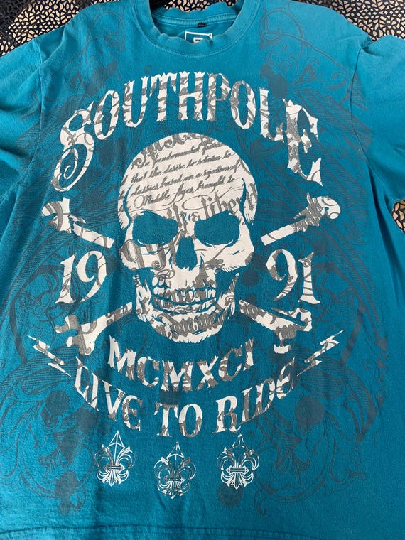 Vintage Y2K Southpole Blue and White Skull Tee XL Live to Ride - Etsy