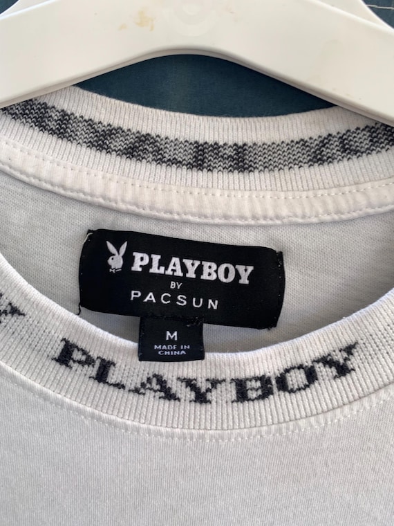 White Playboy Long Sleeve Shirt With Black Embroidered Logo Size M
