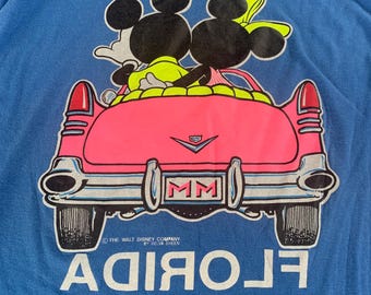 Vintage 80s Disney Mickey and Minnie Mouse Florida tee Size L by Velva Sheen