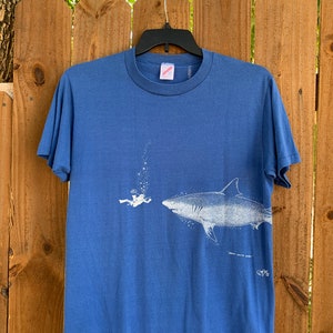 Shit Sharr Vintage 1984 Great Withe Shark Diving T-shirt Size L Oh Shit! by