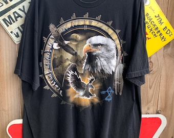 Camiseta vintage Y2K con atrapasueños de águila azul líquido, talla 3XL