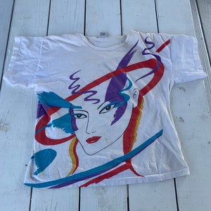 Vintage 70s-80s St. Eve T-shirt Size M, True Vintage  Art ladies top, White Cotton, Summer, Casual.
