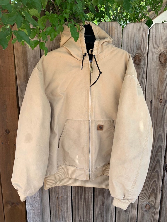 Vintage 90s-00s Tan Denim Hooded Full-zip Jacket C