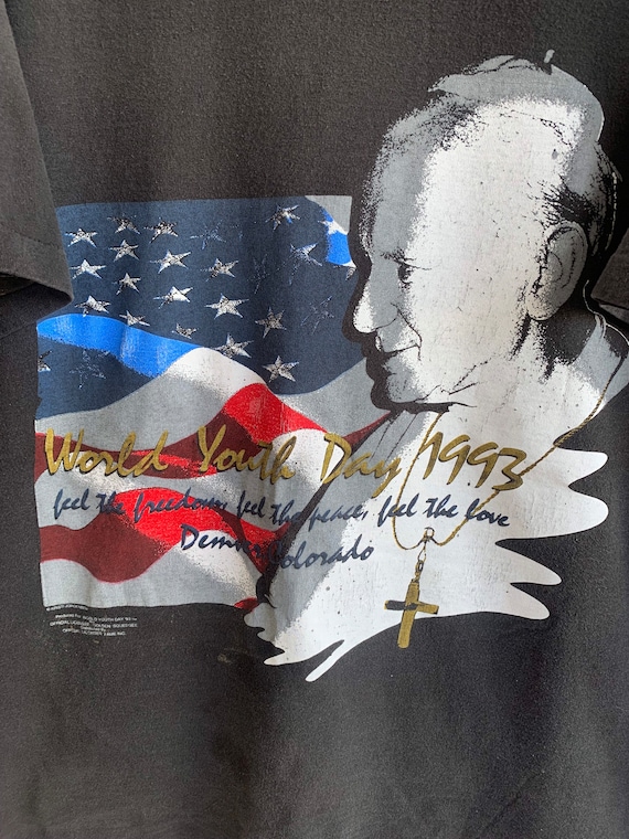 Vintage 1993 Pope John Paul II World Youth Day American Flag T 