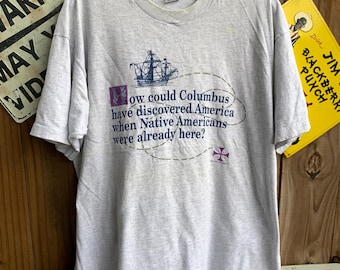 Vintage 90s Columbus funny Single Stitch Tshirt Size XL