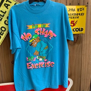 Vintage 80s Funny Tee I’m not in Shape to exercise Bear T-shirt Size L
