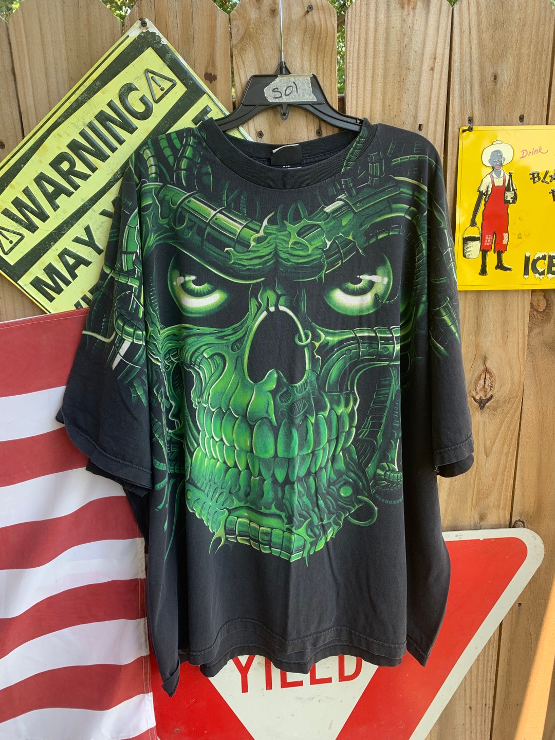 Vintage 1998 Liquid Blue Green Skull All Over Print Tshirt Etsy