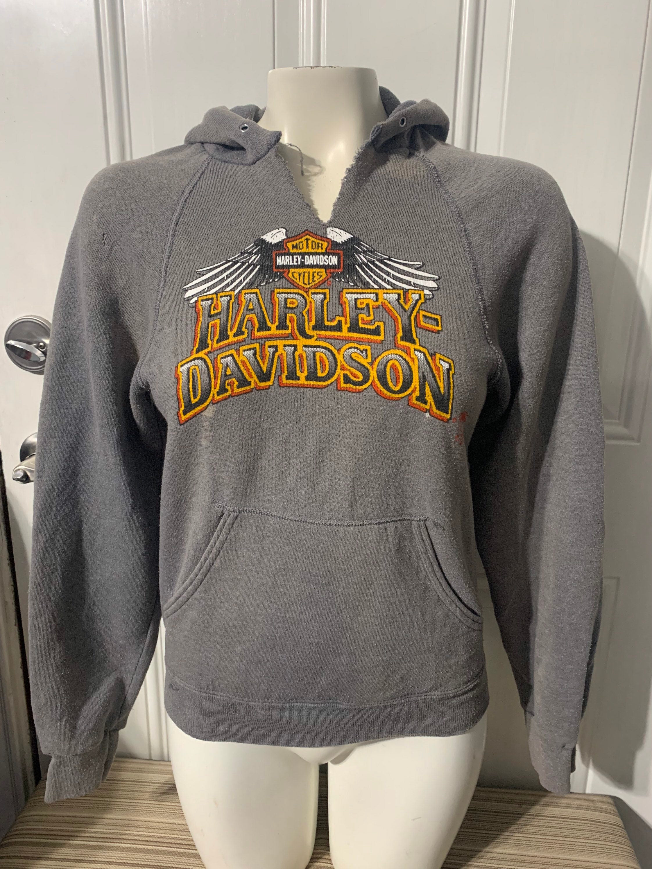 Hoodie : Hoddie Harley Davidson homme logo orange dechirer DEVANT