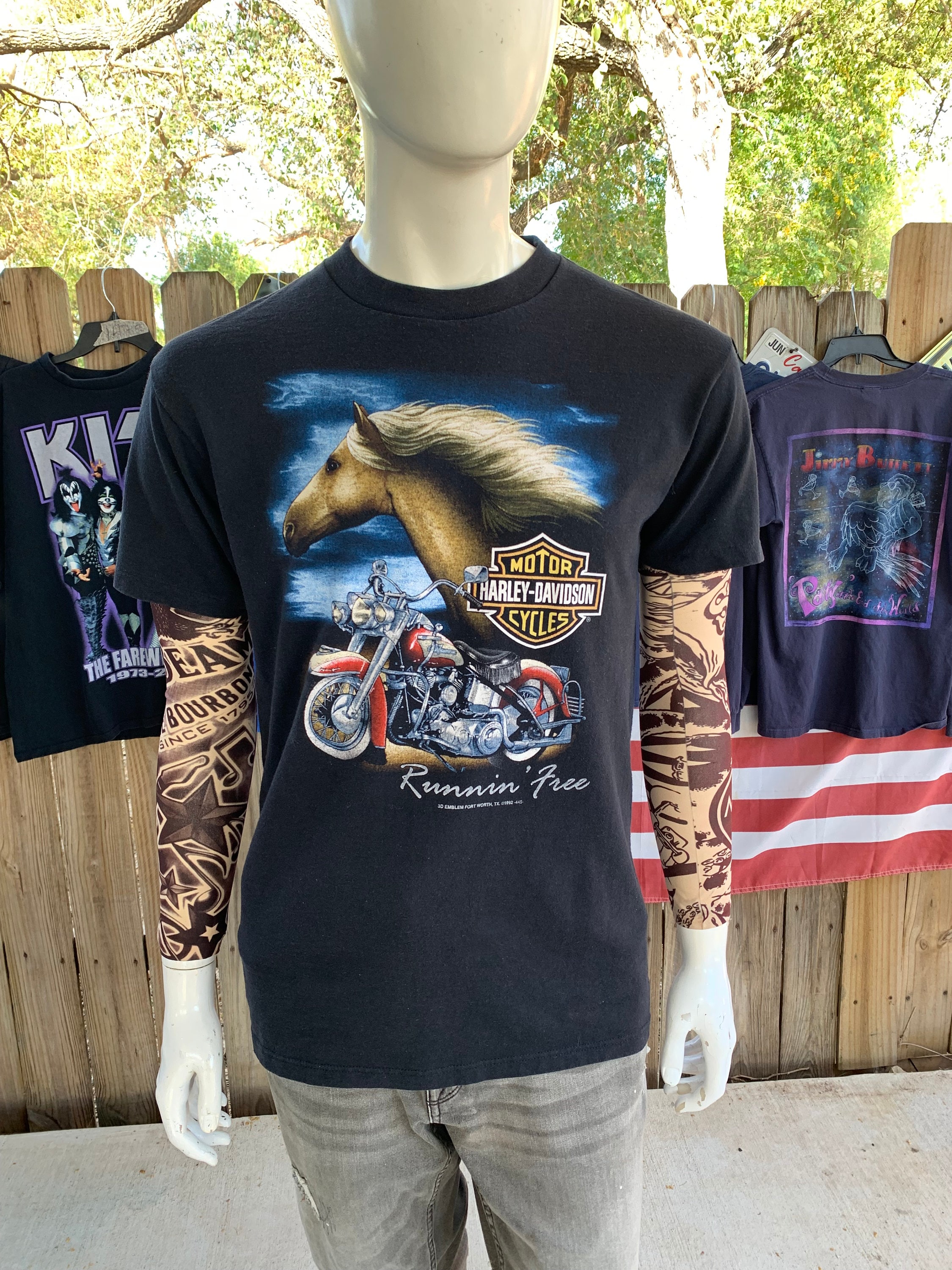 Vintage 1992 3D Emblem Harley Davidson Running Free Horse T