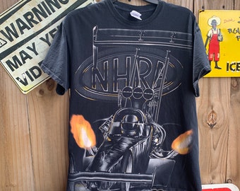 Vintage Y2K NHRA All Over Print Racing Tshirt Größe M