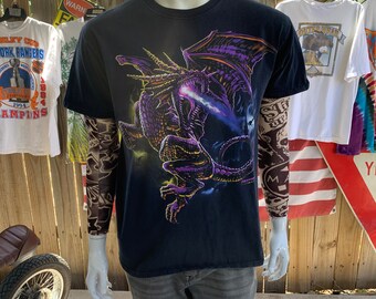 Vintage Y2K Dragons Big Print T-Shirt Größe L