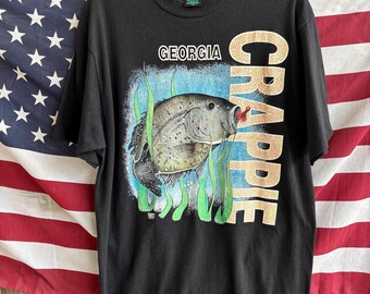 Vintage 90s Single Stitch Georgia Crappie Fishing T-Shirt - XL, Made in USA - Tees Unlimited - Outdoor, Sportsman, Angler Apparel
