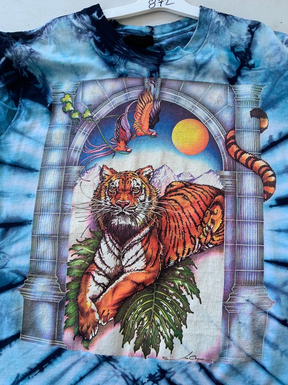Vintage 90s Lisa Chapman Art Tigers Tie dye All o… - image 2