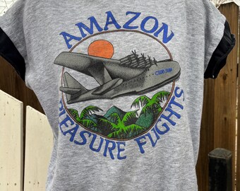 1982 Vintage “Amazon Pleasure Flights” Airplane short sleeve sweatshirt size XL, True Vintage, Fashionwear, Urban Outfitters.