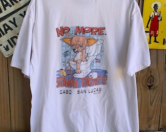 White vintage 90s No More Stinkin Tacos Cabo San Lucas Mexico humour Tee XL