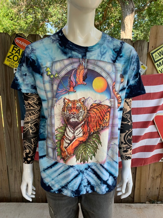 Vintage 90s Lisa Chapman Art Tigers Tie dye All o… - image 1