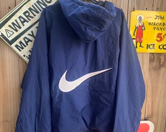Vintage 90s Nike Big Embroidered Swoosh Hooded Jacket Full zip Size L