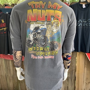 Vintage 90s Enormous Johnson , Big Johnson Try my nuts funny Tshirt Size 3XL Pigeon Forge TN