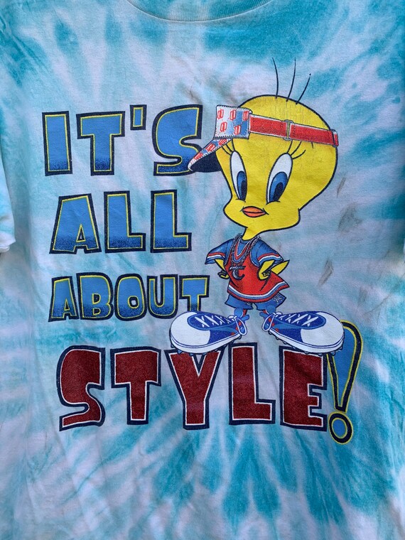 Vintage 90s Tweety Looney Tunes Tie Dye T-shirt Size L It's