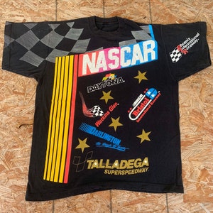 Vintage 90s NASCAR All overprint  T-shirt Size L Talladega Super speed way