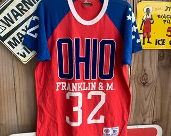 Camiseta universitaria vintage de Ohio Franklin y Marshall número 32 de los años 90, talla L