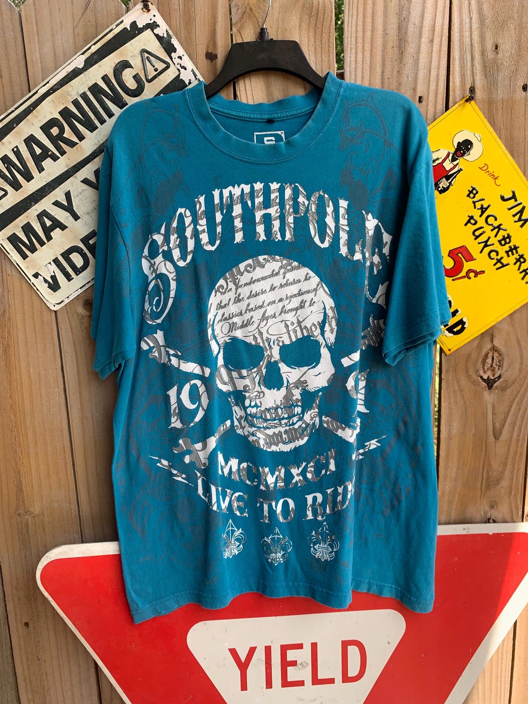Vintage Y2K Southpole Blue and White Skull Tee XL Live to Ride - Etsy