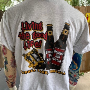 Vintage 00s Hoosier Hills marina beer T-shirt Size L Patoka Lake Indiana