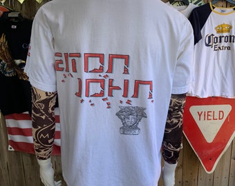 Vintage 90s Elton John Versace T-shirt - Double Sided Size L - Etsy