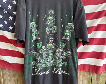 Vintage 90s Club 21 "Just Blaze" Green Skulls Weed Leaf Tee - 3XL