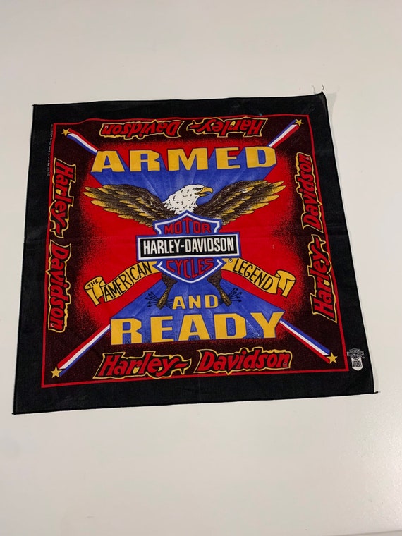 Vintage 80s Harley Davidson Bandanna Armed and Re… - image 1