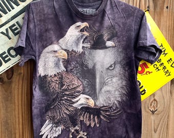 Vintage Y2K 3D Tees by the Mountain tie dye Eagles Tshirt Size S