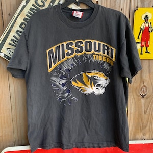 90年代ヴィンテージ、ブラック、ミズーリタイガース、ミズーリ大学コットンシングルステッチTシャツ、サイズL