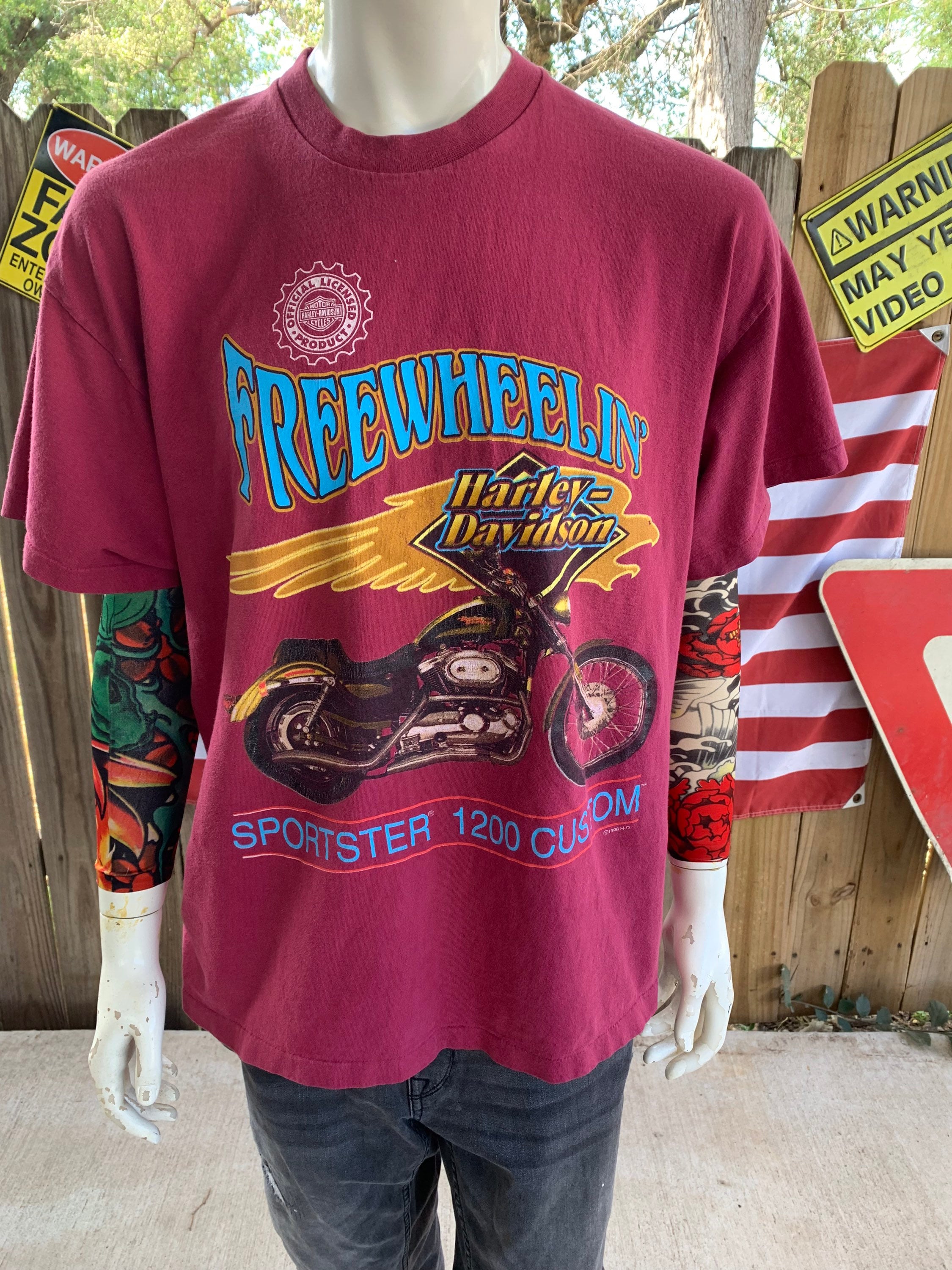 Vintage 1996 Harley Davidson T-shirt Free Wheeling Sportster 1200