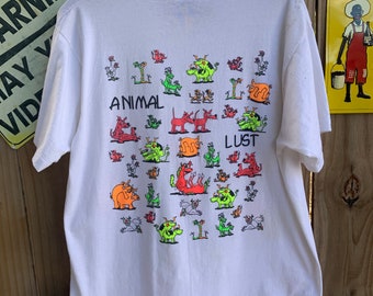 Vintage 80s-90s Animal Lust Kamasutra Animal T-shirt Double Sided 