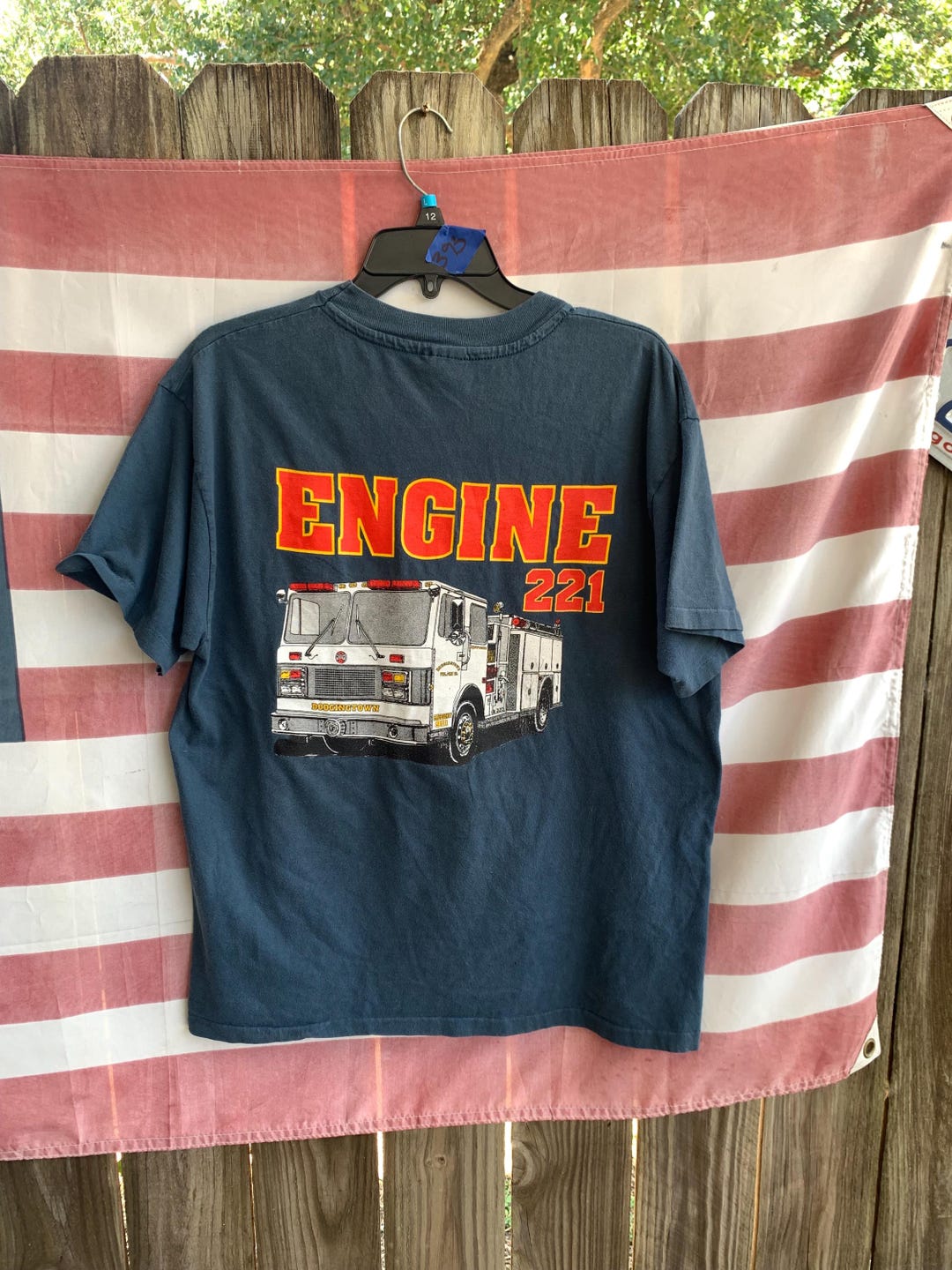 Vintage 90s Navy Blue Firefighter Dodgintown With Orange Accents 