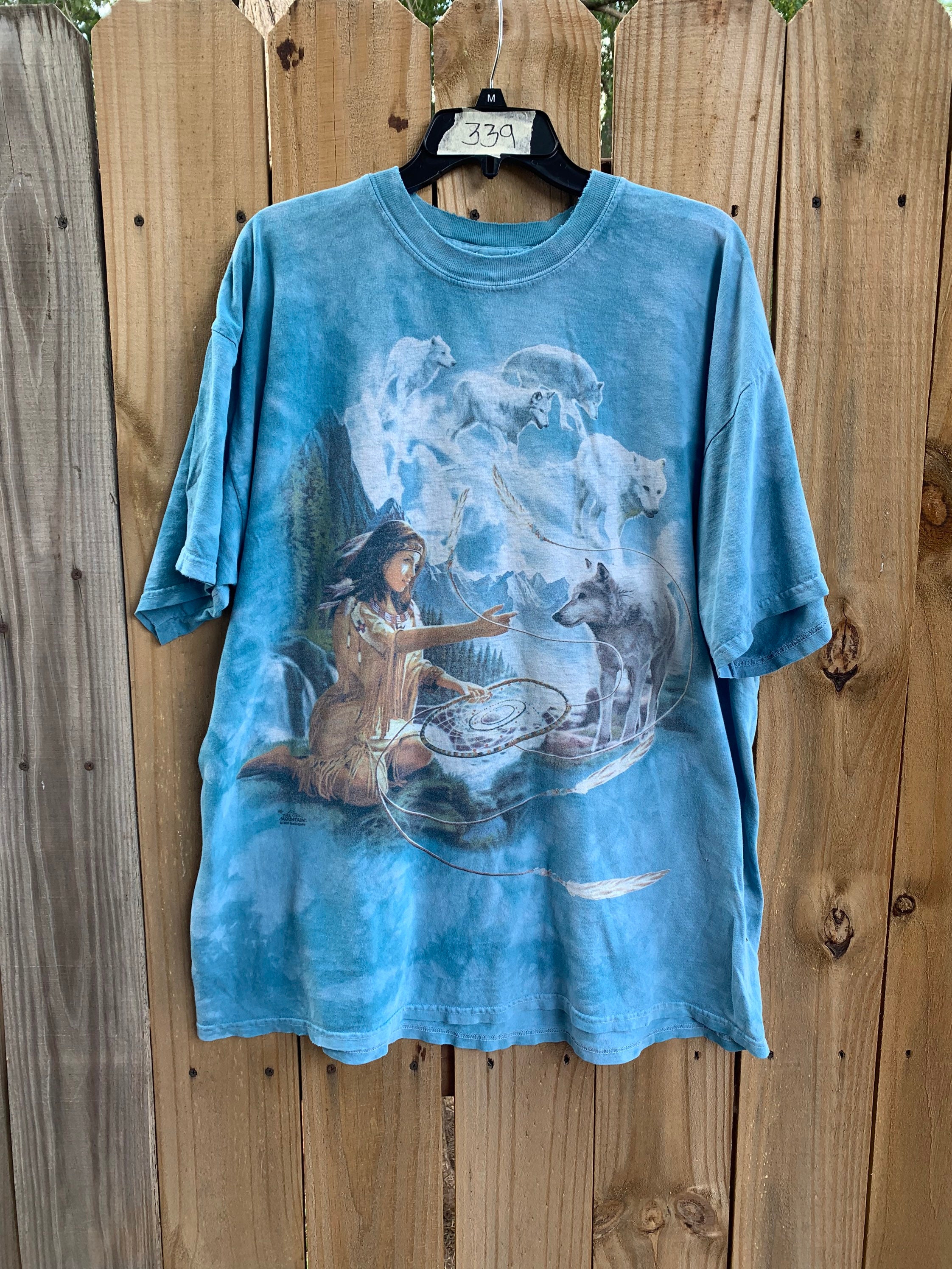 Vintage 90s the Mountain Native American Woman Wolves Spirits Tie