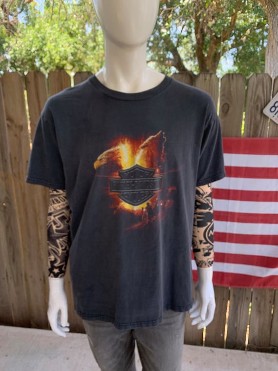 Vintage 90s Harley Davidson Eagle and Wolf in Flames T-shirt Vintage 90s Harley Davidson Eagle and Wolf in Flames T-shirt