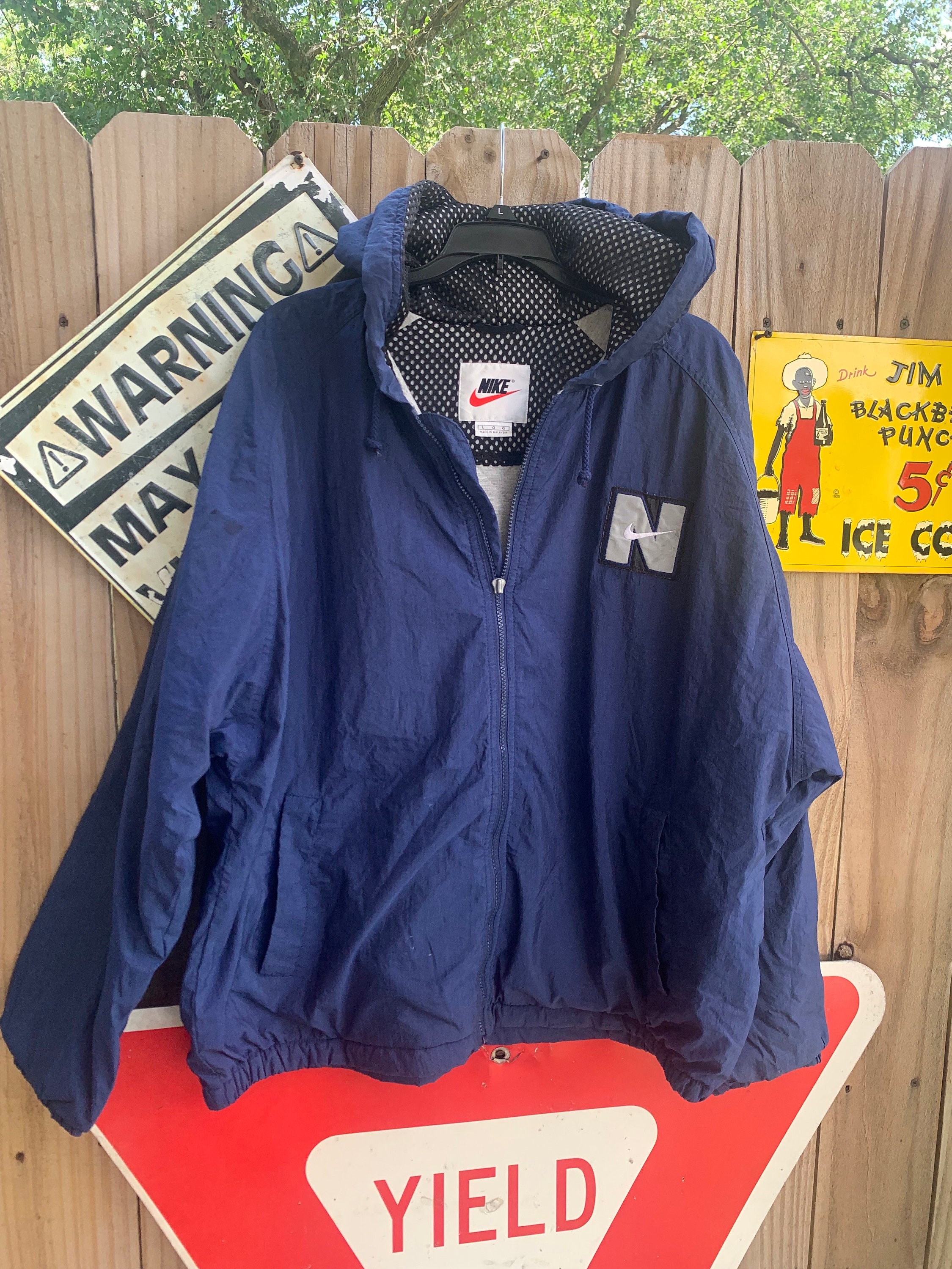Vintage 90s Nike Big Embroidered Swoosh Hooded Jacket Full Zip