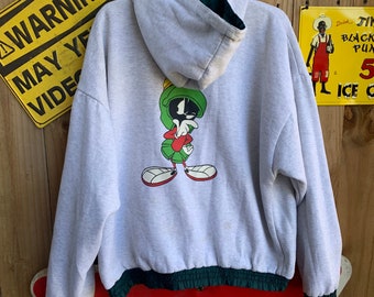 Giacca con cappuccio reversibile vintage del 1999 di Marvin il Marziano, Warner Bros Six Flags, taglia L.