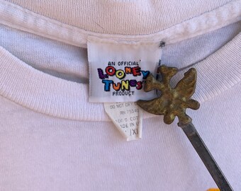 T-shirt Vintage Looney Tunes 1995 – Tweety "Get Out Of My Face" – Taille XL, Violet, Coton – Années 90