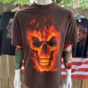 Vintage 90s-00s Exile fire Skull T-shirt Size XL