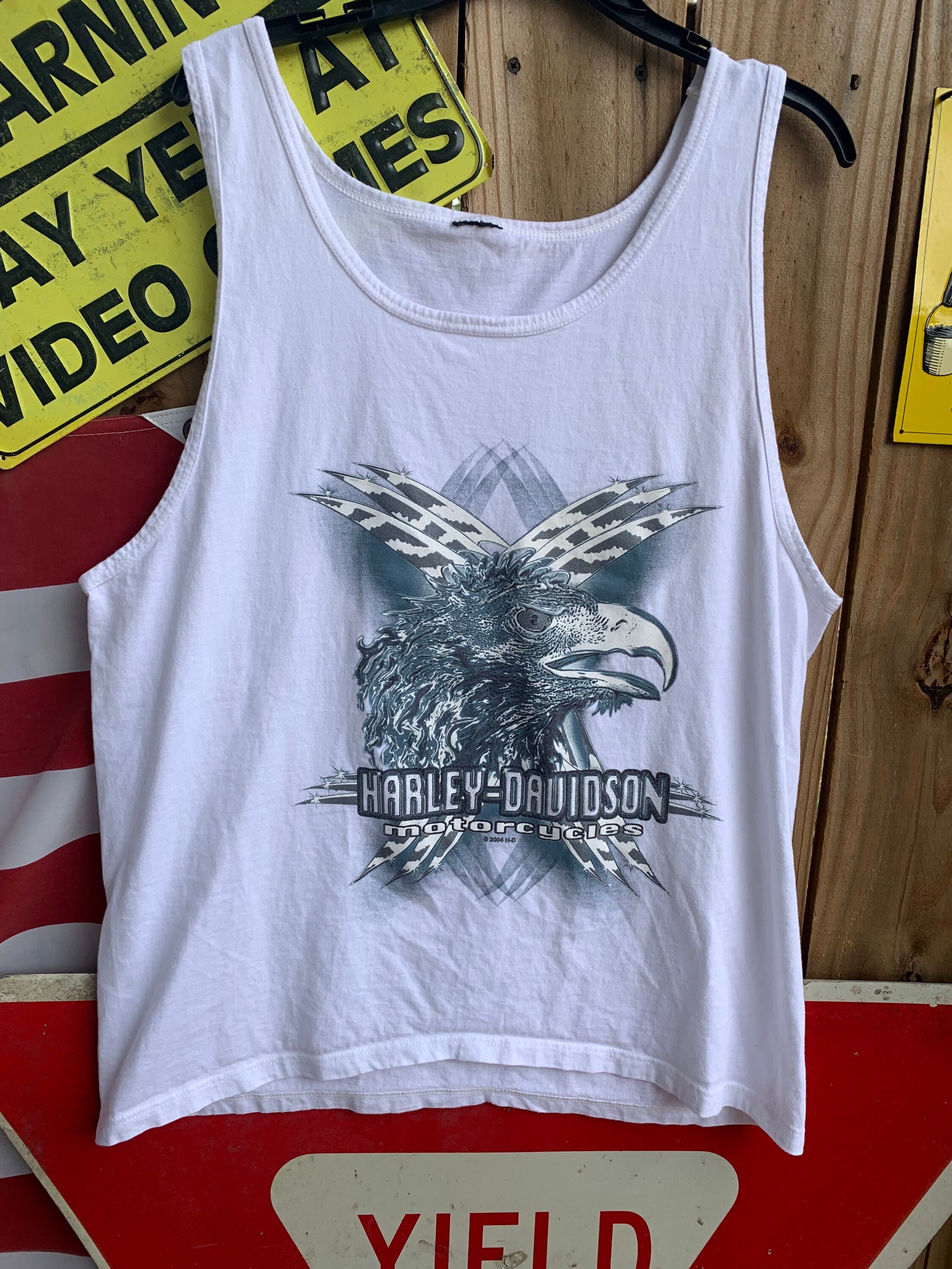 Vintage 90s Harley Davidson Tank Top Silver Eagle Aruba Dutch