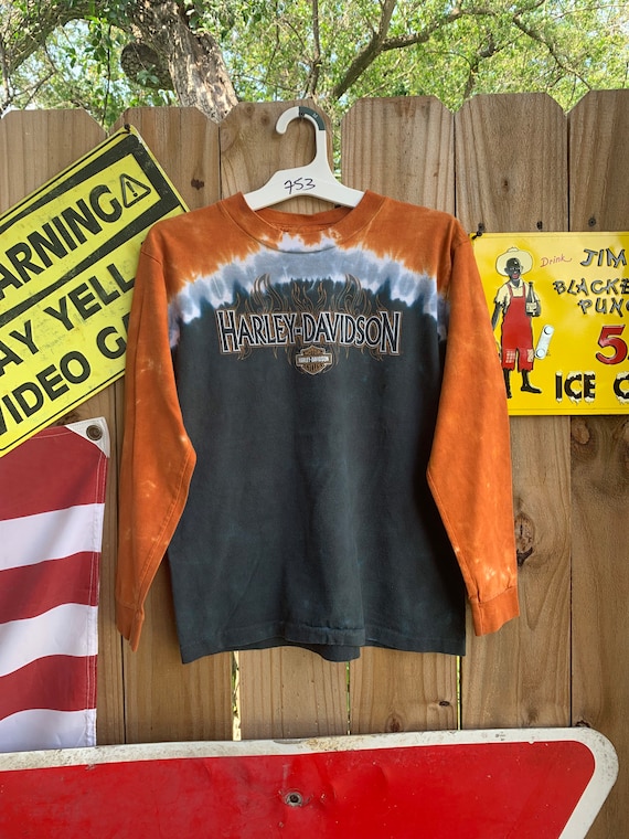 Vintage 90s Harley Davidson Tie dye long sleeves … - image 1
