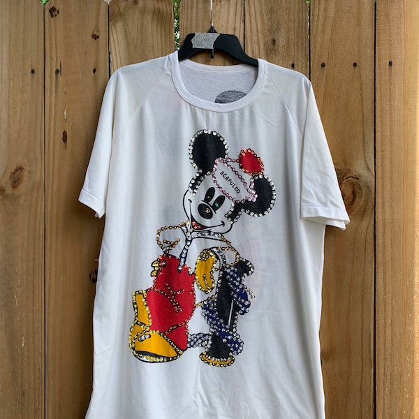 Vintage 70s-80s Mickey Mouse Double Sided Raglan sleeves Nightgown Size XL