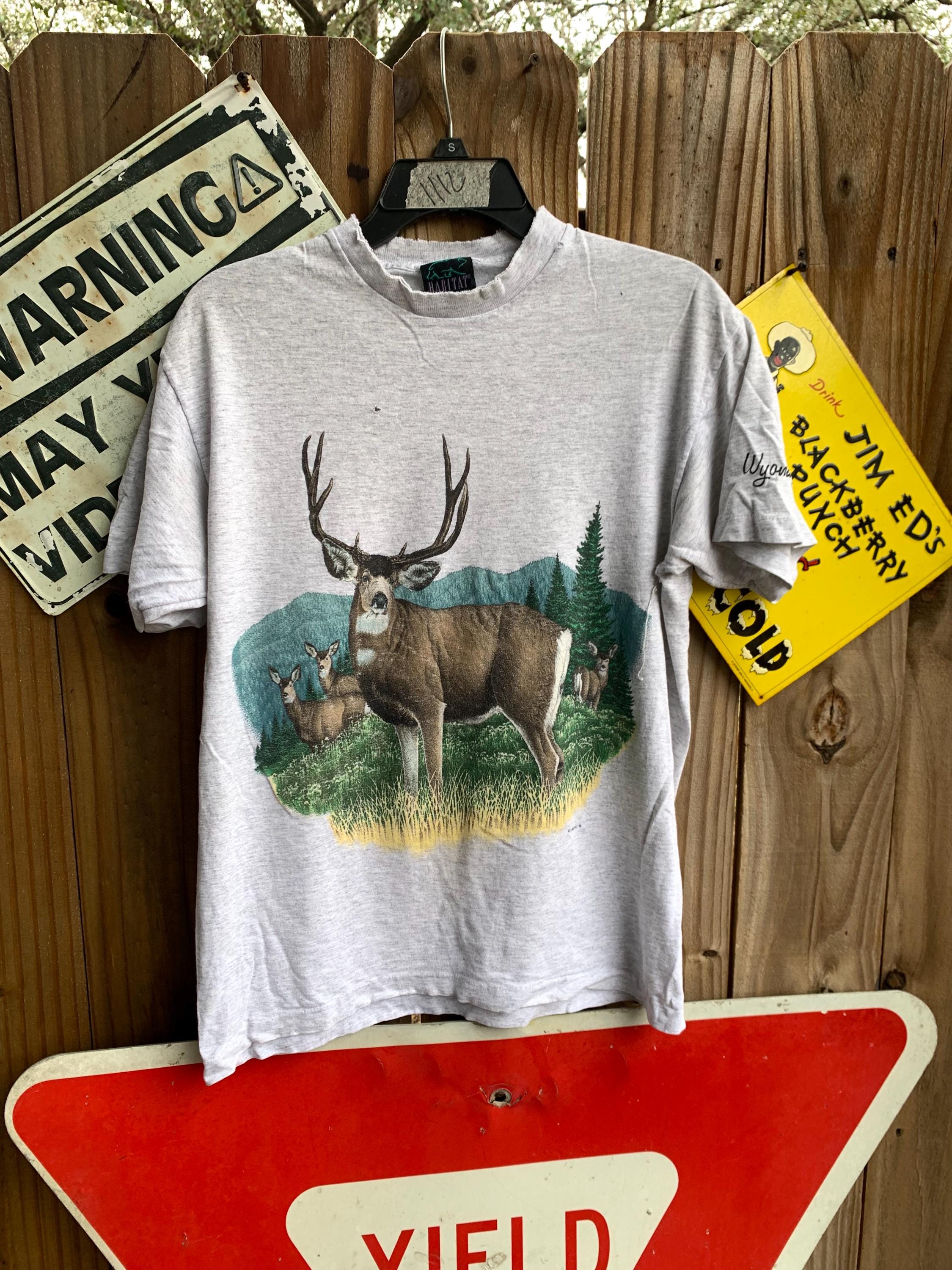 T-shirt Vintage Habitat Années 90 Motif Amérique Du Nord - Taille XL, Bleu, Parfait état