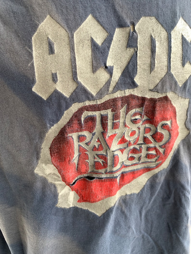 Vintage 90s Ac/dc the Razors Edge Tour Distressed T-shirt Size XL by ...