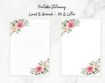 Florales druckbares Briefpapier, Linienblatt, Florales druckbares Briefpapier, Briefpapier druckbar, Briefschreibset